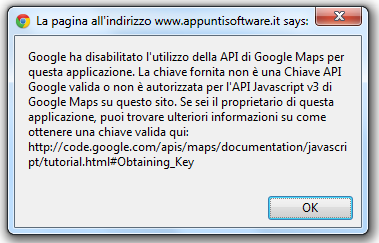  Google ha disabilitato l'utilizzo della API di Google Maps per questa applicazione